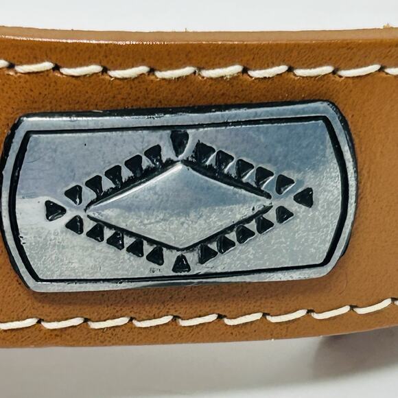 Cipriani Brown English Saddle Leather Belt M 1" Silver Buckle Accents - Picture 2 of 9